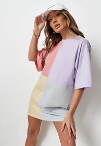 missguided lilac oversized colourblock t shirt dress