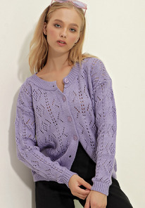 trendyol VAGGON Kadn Lila Bisiklet Yaka Delik i Detayl nden Dmeli rg Hrka SL0763