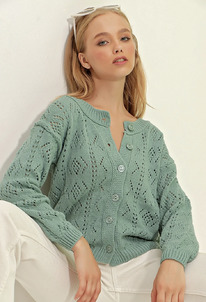 trendyol VAGGON Kadn Mint Bisiklet Yaka Delik i Detayl nden Dmeli rg Hrka SL0763