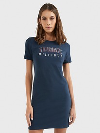 TH REFLECTIVE LOGO BODYCON DRESS Navy