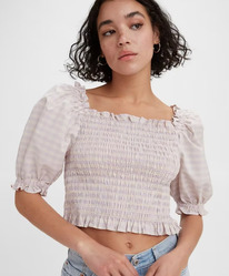 LS REY SMOCKED SHORT SLEEVE BLOUSE Pianca Blaid Misty Lilac - Purple