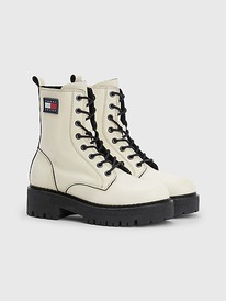 TH CITY PIPING LEATHER BOOT Ivory
