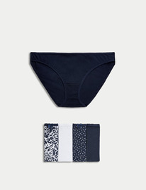 marksandspencer 5pk Cotton Lycra� Printed Bikini Knickers Navy Mix