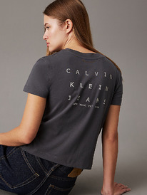 CK Lässiges T-Shirt mit Print am Rücken washed black