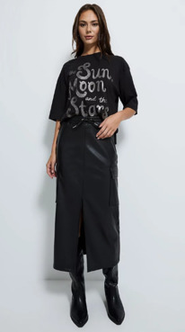 ASDA G21 Black Faux Leather Cargo Midi Skirt