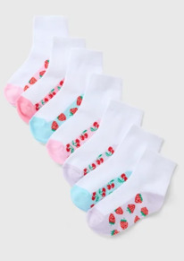 Matalan �����/ 7 Pack Girls White Fruit Socks (Younger 6-Older 6.5)