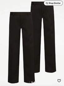 Asda Black Longer Length Half Elastic Boys School Trousers 2 Pack 