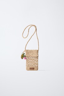 zara RAFFIA-EFFECT MOBILE PHONE POUCH WITH CHARM