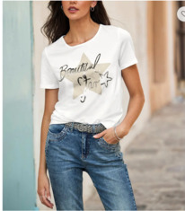 christmann Heine Shirt m. Stern-Print und Schriftzug, wei